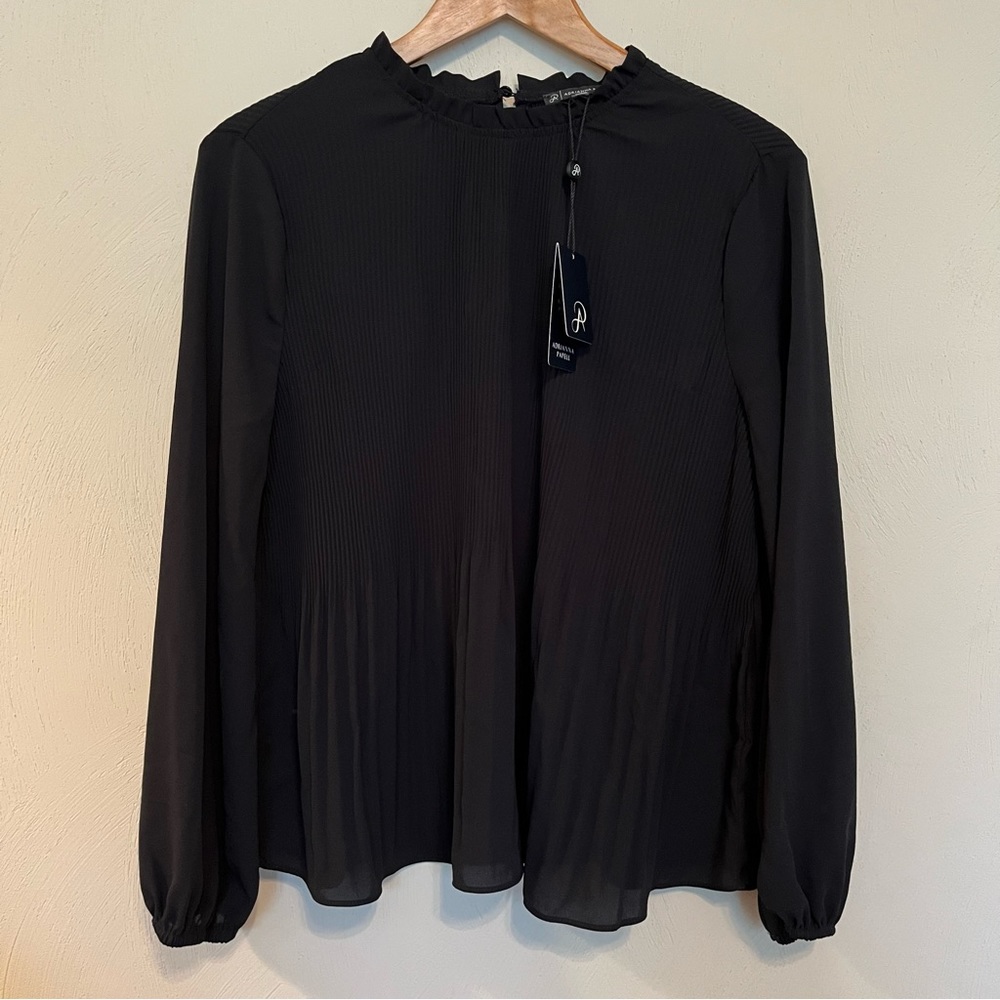 NWT Adrianna Papell black ruffle neck long bubble sleeve top
